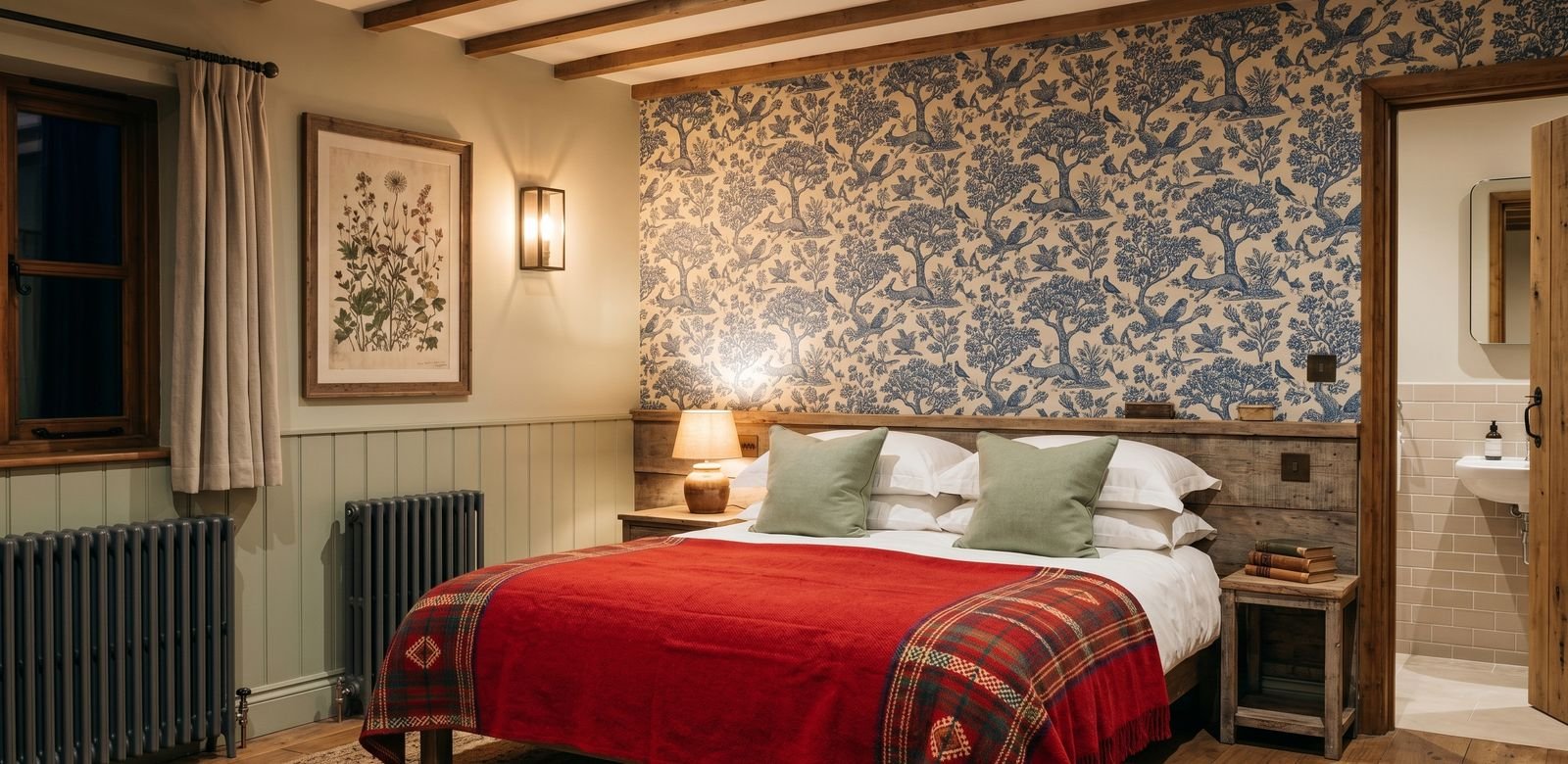 A boutique bed and breakfast room in a historic Settle stone house.