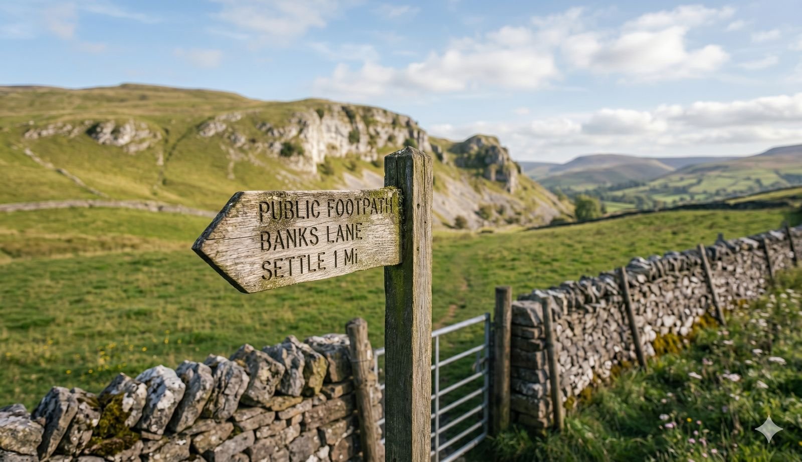 A scenic hiking trail on limestone pavement above Settle.